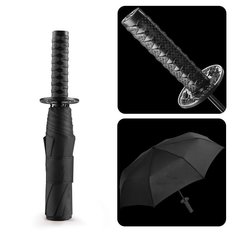 

Umbrellas Japanese Folding Men's Umbrella Rain Women Samurai Sword Knife Windproof Creative Female Male Car Large Parasol, Black