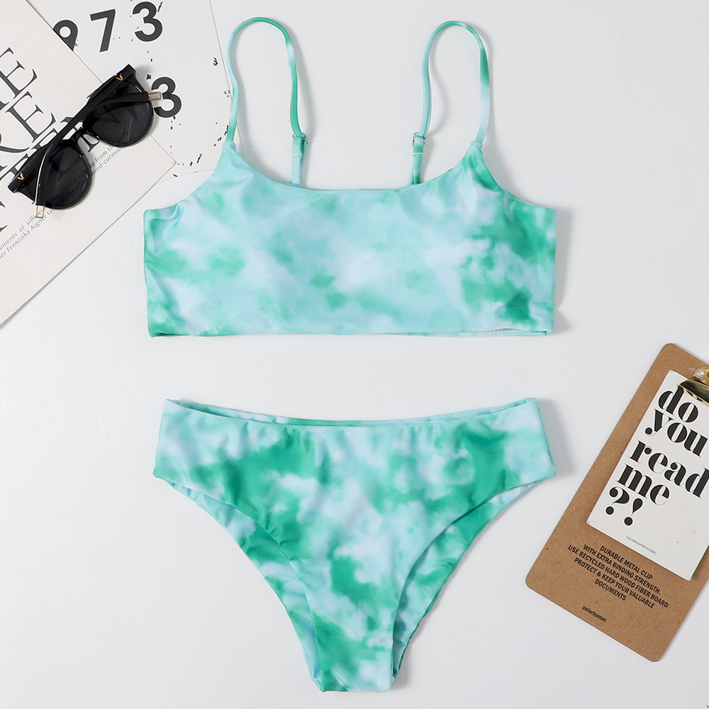 Sexy Tie Dye Pink Blue Purple Bandeau Bikini Women Swimwear Push Up Swimsuit Bathing Suit Biquinis Summer Beach Wear Female 210520