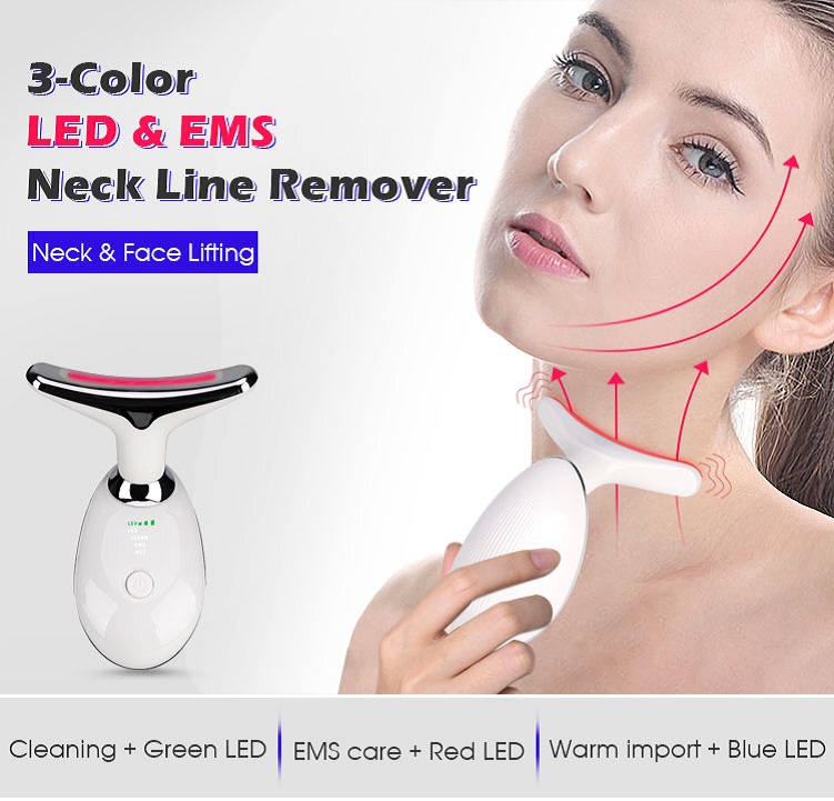 Electric Massager LED Photon Therapy Lifting Neck Face Care Wrinkle Remover Beauty Device Heating Skin Tighting Tool