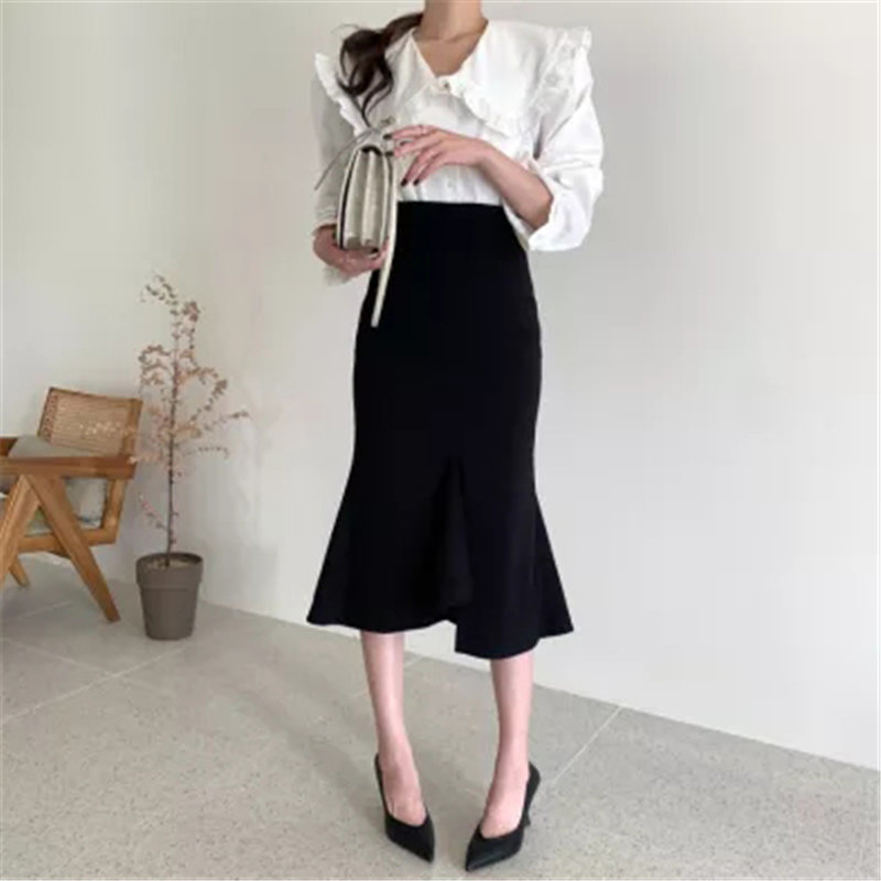 Fashion Slim Sexy Women Mermaid Office Lady Chic Elegance Trumpets Female All Match Streetwear Long Skirts 210421