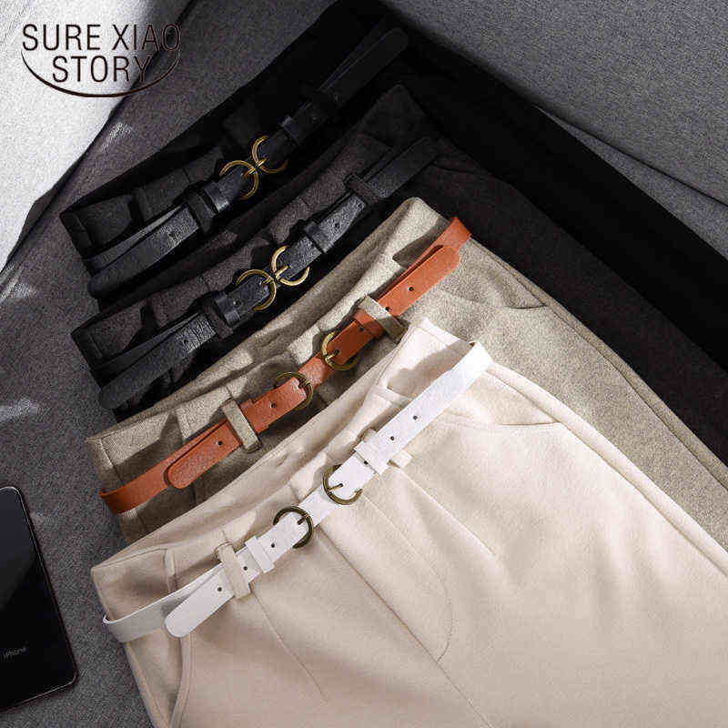 Spring and Winter Wool Pants Korean Style Women High Waist Belted Harem Slim Trousers Female Warm Long 699 211115