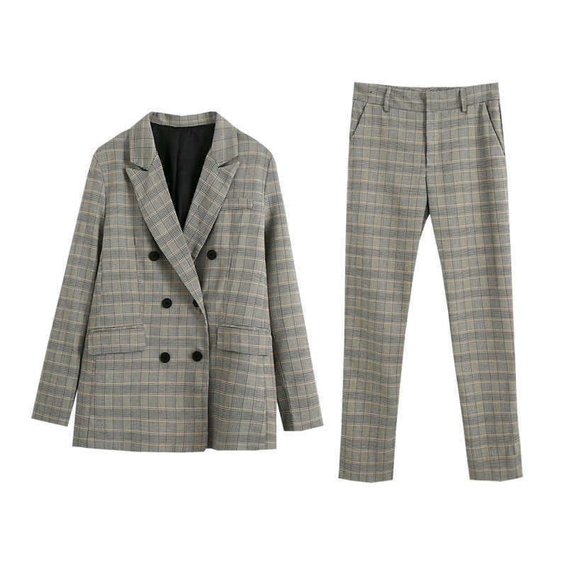 Autumn and Winter Women's Business Wear Office Plaid Suit Pants Two-piece Double Breasted Female Jacket Casual 210527
Autumn and Winter Women's Business Wear Office Plaid Suit Pants Two-piece Double Breasted Female Jacket Casual 210527