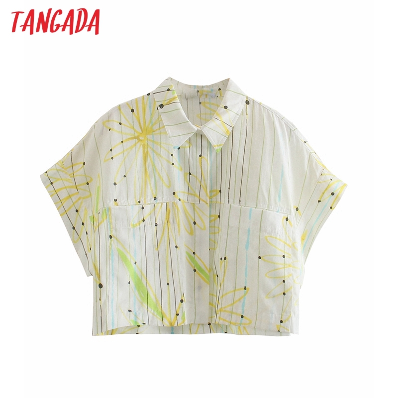 Women Retro Flowers Print Summer Crop Long Sleeve Chic Female Short Blouse Shirt Tops 2W89 210416