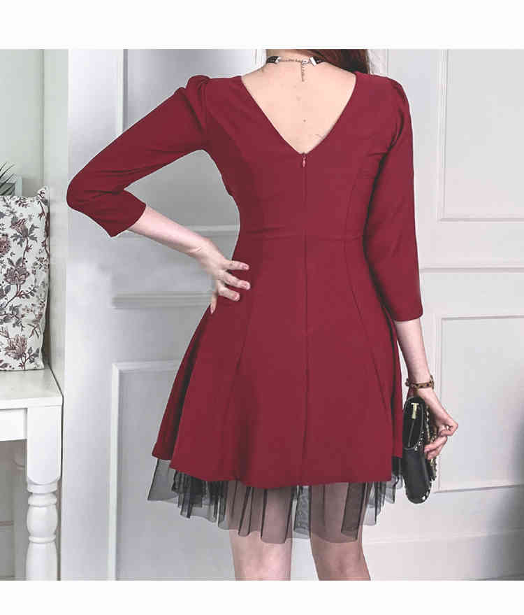Spring Women Sexy V-Neck Party Dress 3/4 Sleeve Mesh Patchwork Bodycon Elegant Slim Mini Female Vestidos 210519