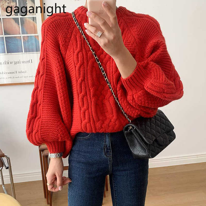 Fashion Women Solid Sweater Autumn Winter Chic Korean Pullover Puff Long Sleeve Loose Sweaters Outwear Tops Pull Femme 210601