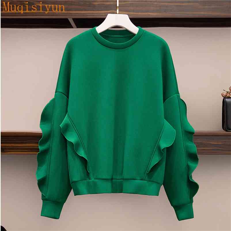 Women Green Sweatshirt Autumn Winter Korean Fashion Ruffle Patchwork Long Sleeve Loose Casual Pullover 210519, Black
Women Green Sweatshirt Autumn Winter Korean Fashion Ruffle Patchwork Long Sleeve Loose Casual Pullover 210519, Black