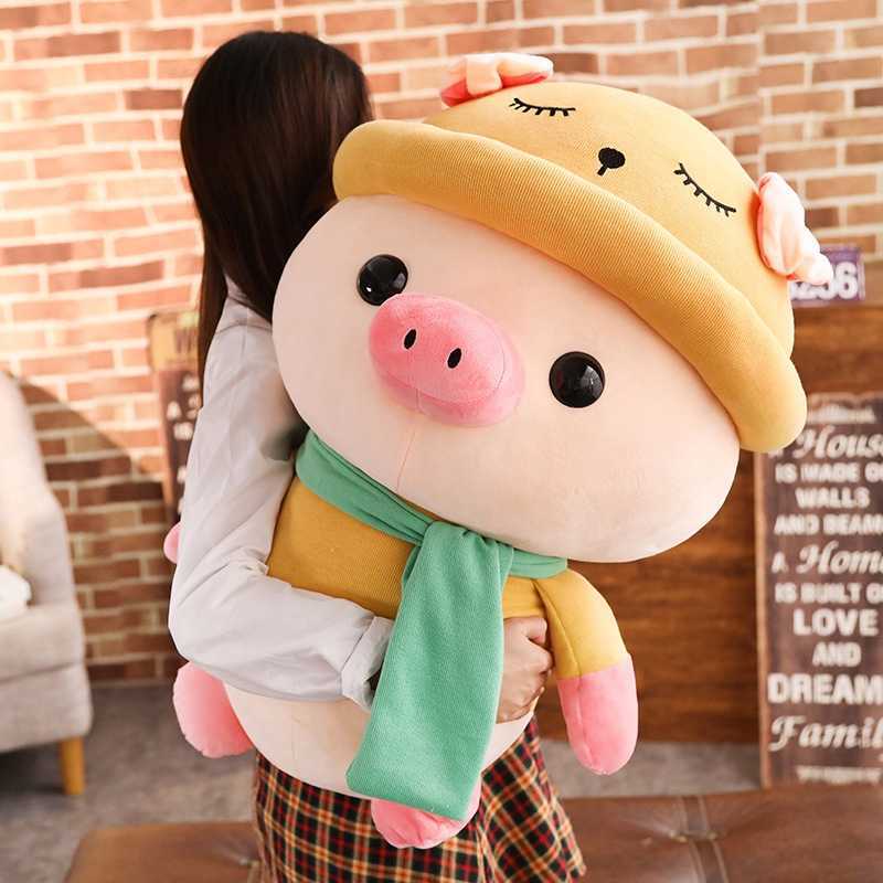 25 35 50cm Cute Scarf Pig Plush Toys Colorful Pig with Clothes Stuffed Cute Pig Plush Toys for Children Kids Appease Doll Gift Q0727