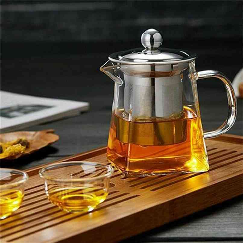 350-950ML Clear Heat Resistant Glass Teapot Jug W/ Infuser Coffee Tea Leaf Herbal Pot Flower Milk Juice Container 210621