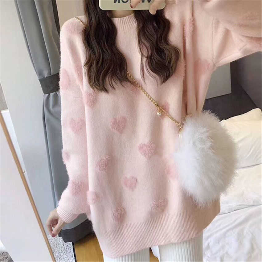 Sweater women's loose jacket fall winter love pullover long sleeve lazy style net red fashion retro knit top sale 211007