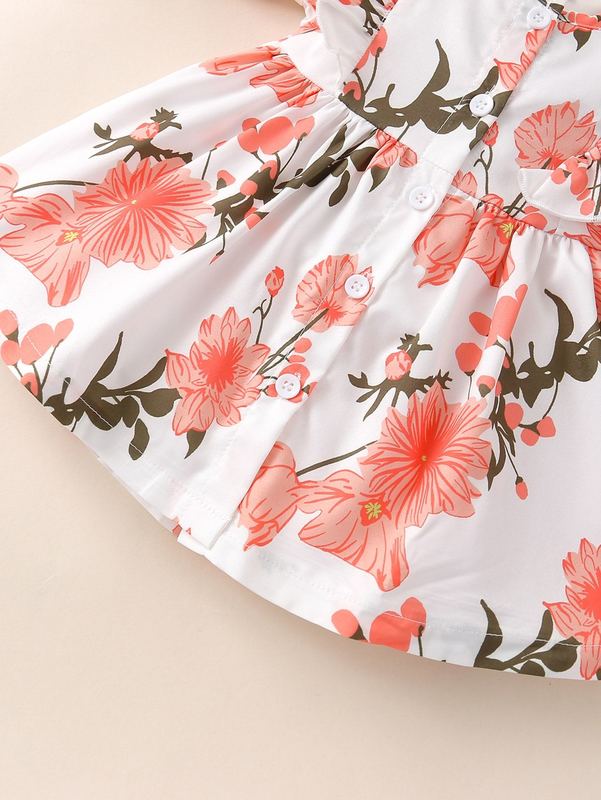 Baby Floral Print Ruffle Trim Dress With Headband SHE