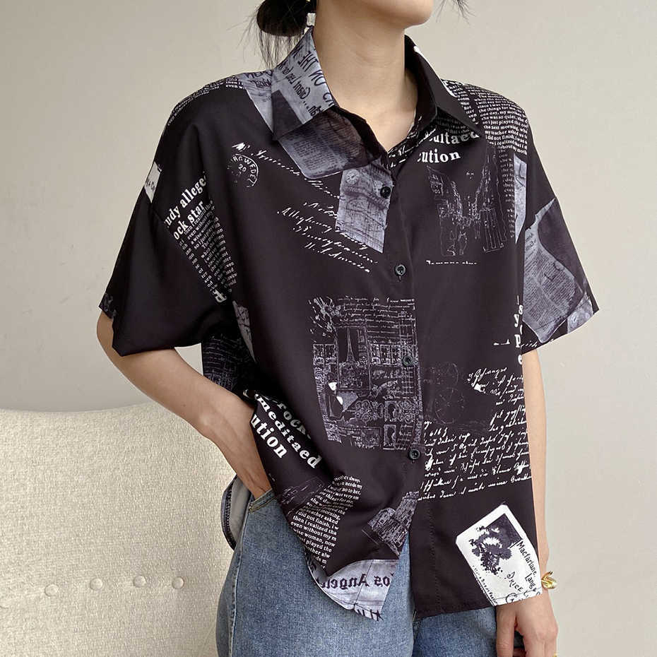 S-XL Harajuku Streetwear Womens Casual Blouses Top Female Hawaiian Fashion Printed Short Sleeve Shirts Ladies Summer Loose Tops 210601