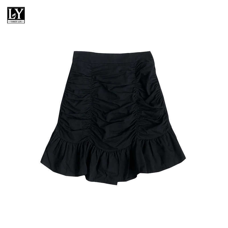LY VAREY LIN Spring Summer Women Casual Solid Color Mini Mermaid Skirt Office Lady High Waist Folds Ruffles Short 210526