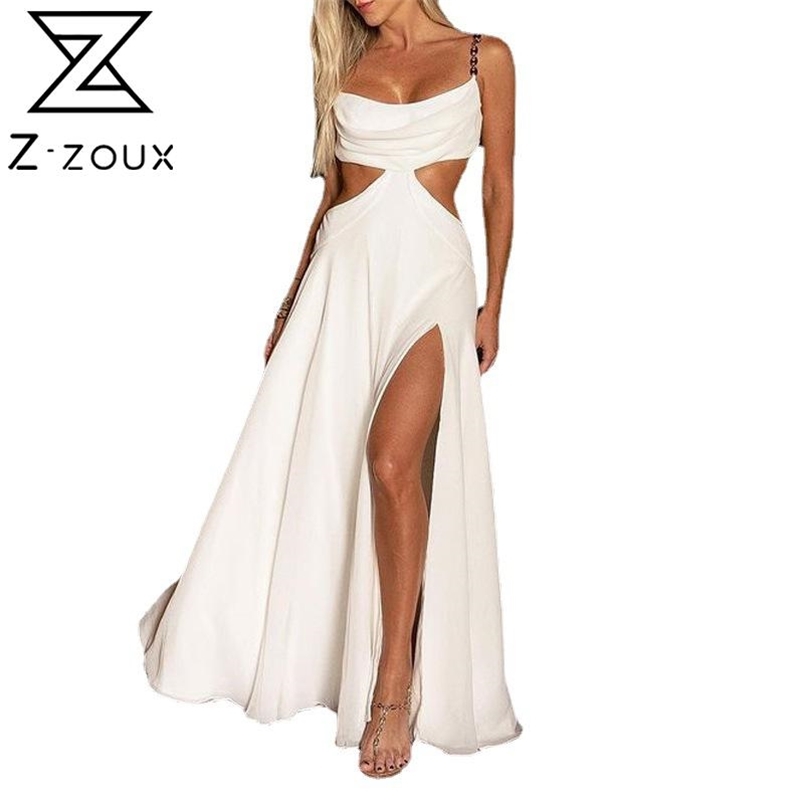 Women Dress Hollow Out Split Sexy Bohemian High Waist Large Hem Long es Loose Spaghetti Strap Summer es 210513