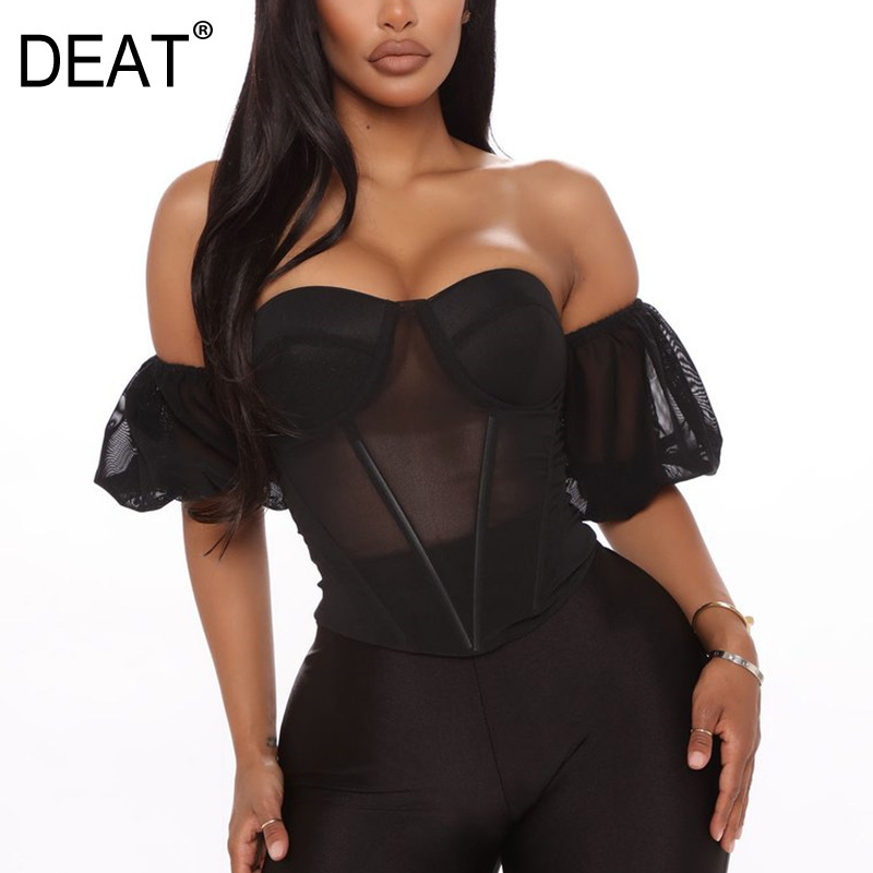 Women Chiffon T-shirt Arrivals Solid Color Tube Top Short Puff Sleeve Sexy Slim Fashion Spring Summer 11D111 210525, Black
Women Chiffon T-shirt Arrivals Solid Color Tube Top Short Puff Sleeve Sexy Slim Fashion Spring Summer 11D111 210525, Black