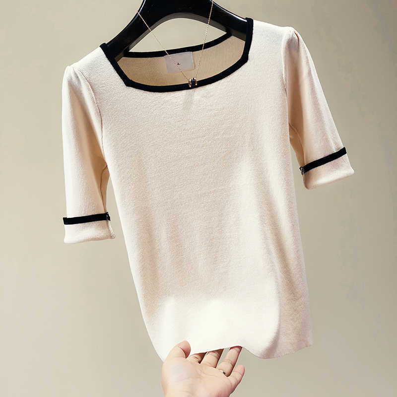 Summer Women Pullover apricot Tops Short Sleeve Casual Arrival Korea Lady Pull Femme Hiver Black female sweater 210604, Rice white
Summer Women Pullover apricot Tops Short Sleeve Casual Arrival Korea Lady Pull Femme Hiver Black female sweater 210604, Rice white