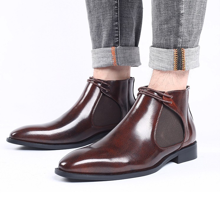 Spring Fashion Leather Men Boots Convenient Zip Pointed Toe Business Dress Shoes Mens Black Brown Ankle Boot