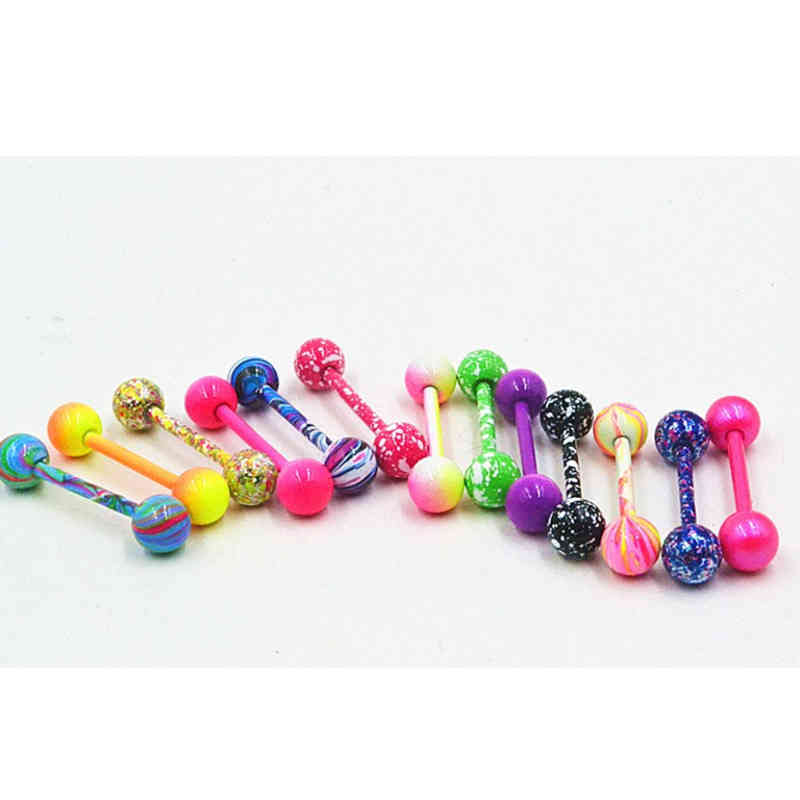 100pcs Body Jewelry Piercing Tongue Ring Barbells Nipple Bar 14g 1 6mmx16mmx6mm Mix Nice Colors Christmas Gift