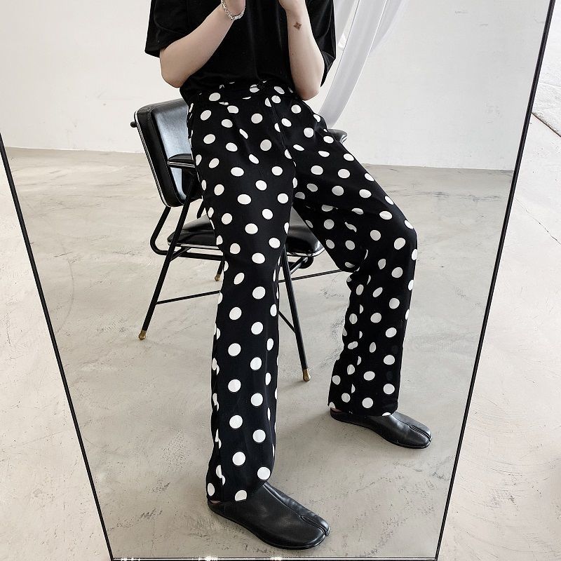 IEFB /men's wear Chiffon wide leg pants for male loose thin style casual pants spring polka dot zipper vintage 9Y2940 210524