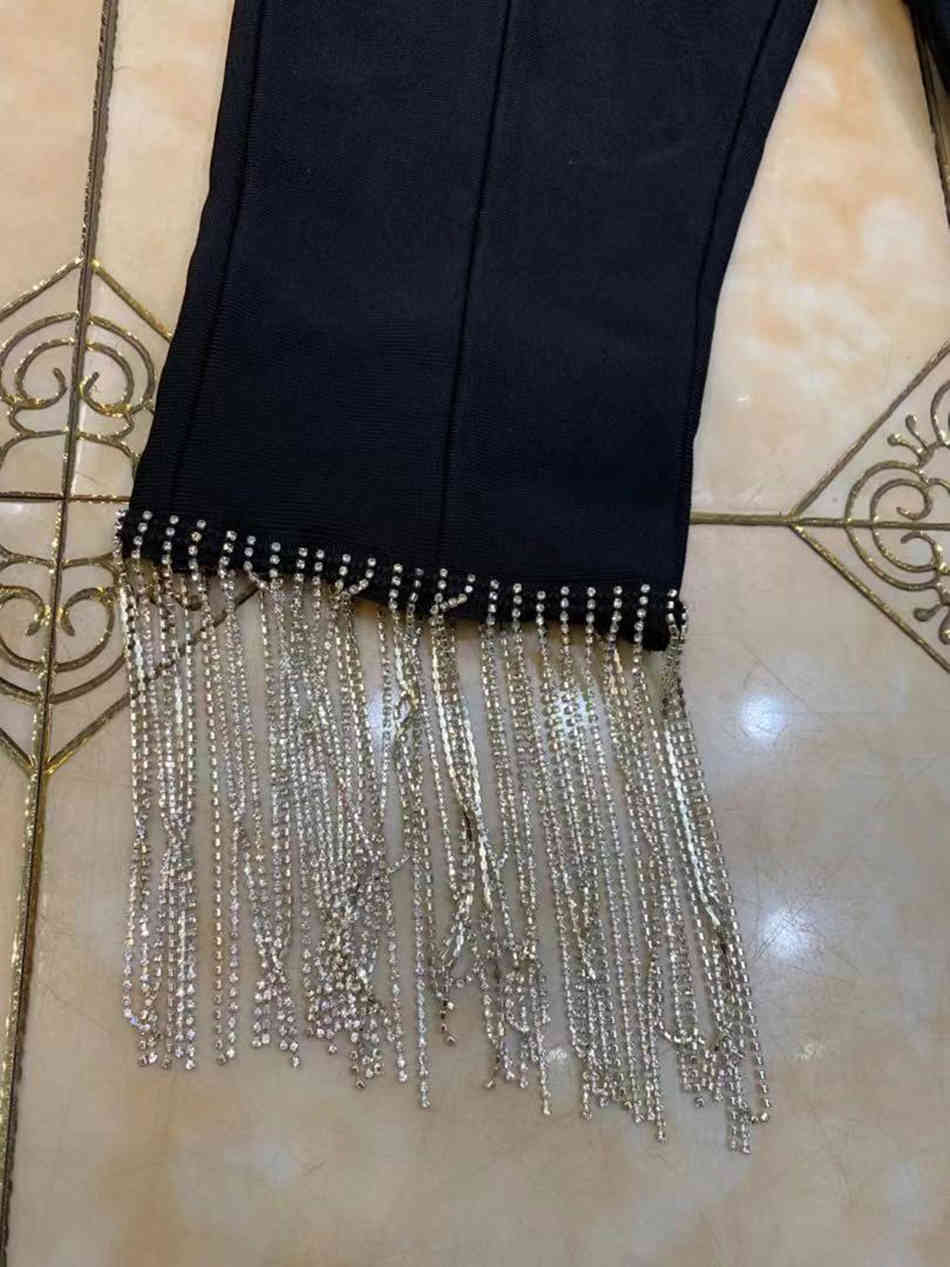 Free Diamond Tassel Bandage Pants Set Sexy Halter Short Vest & Tight Cropped Ladies Two-piece 210524