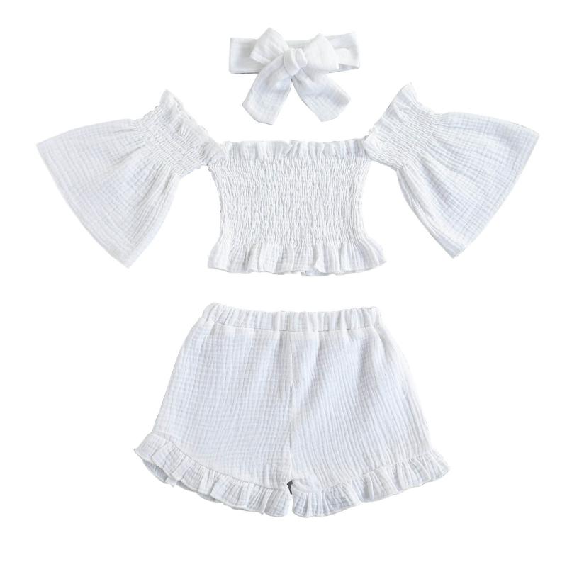 Clothing Sets Summer 3pcs Toddler Baby Girls Off Shoulder Casual Shorts Shirt Headbands Set Baby's