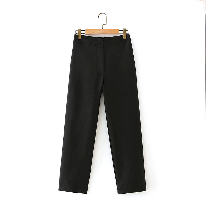 Women Casual Solid Suit Autumn Ankle-Length Pants Elastic High Waist Green Long Straight Office Lady 210421
