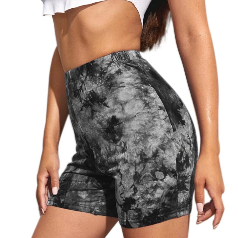 Female Shorts, Tie-Dye Print High Waist Sport Pants Yoga For Women, Blue/Gray/Green/Pink/Purple Women's Shorts