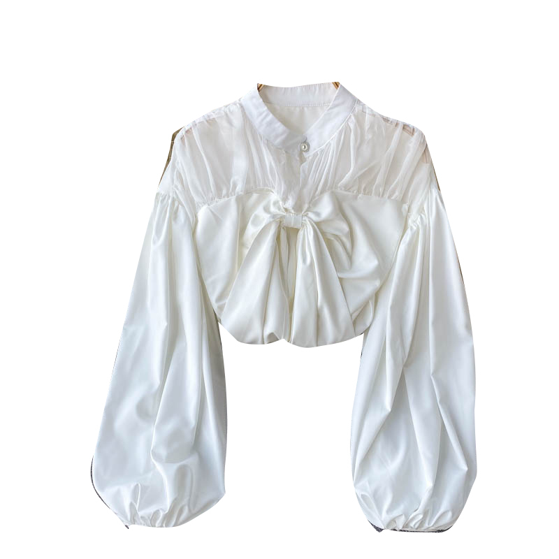 Nomikuma Sweet Bowknot Women Blouse Korean Lantern Long Sleeve O-neck Shirt Spring Autumn New Causal Blusas Mujer 6D742 210427