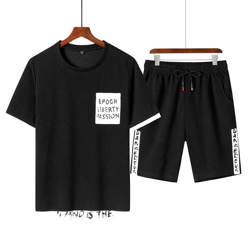 Men's Sets Spring Summer 2 Piece Fashion Set Outfit Hip Hop Streetwear Male T-shirt + Pants Casual Short Tracksuit Plus Size 8XL 210603