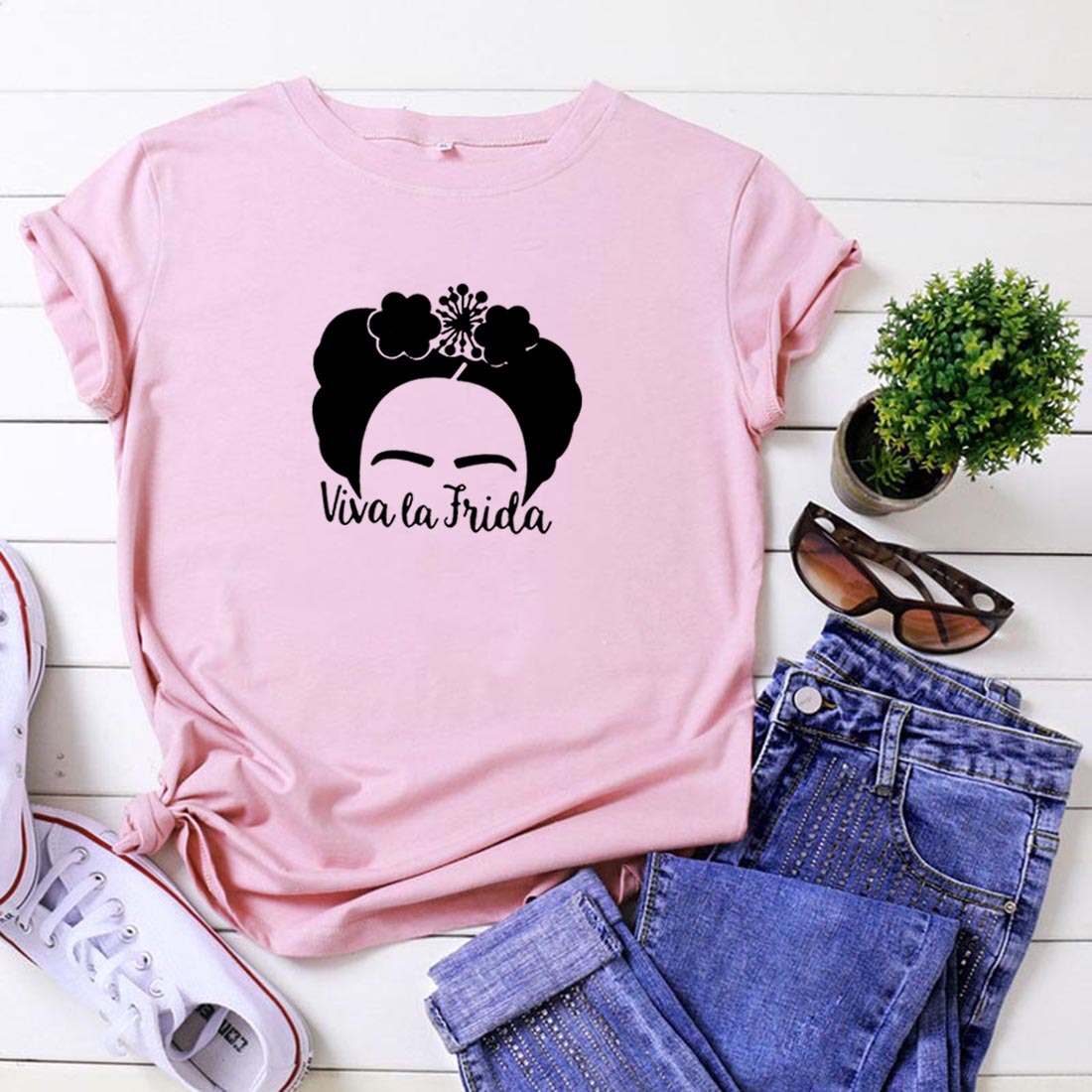 Viva La Vida Funny T Shirt Women Cotton Short Sleeve O-neck Tee Shirt Femme Casual Tshirt Women Tops Loose Camiseta Mujer 210406