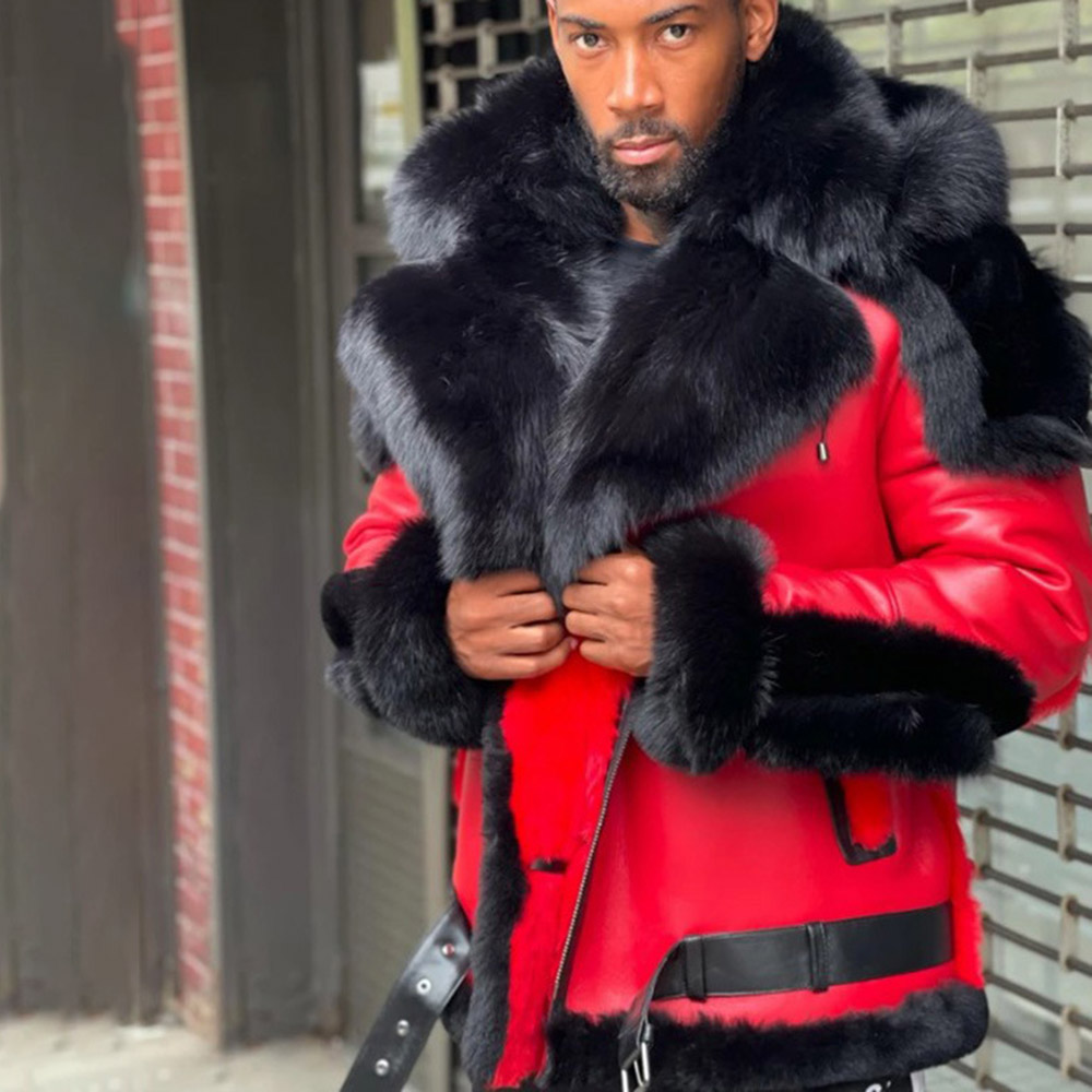 Sales Leather Mens Winter Jacket Thicken Velvet Fur Collar Hooded Zipper Color Block Patchwork Fashion Red Leather Jackets Men
Sales Leather Mens Winter Jacket Thicken Velvet Fur Collar Hooded Zipper Color Block Patchwork Fashion Red Leather Jackets Men