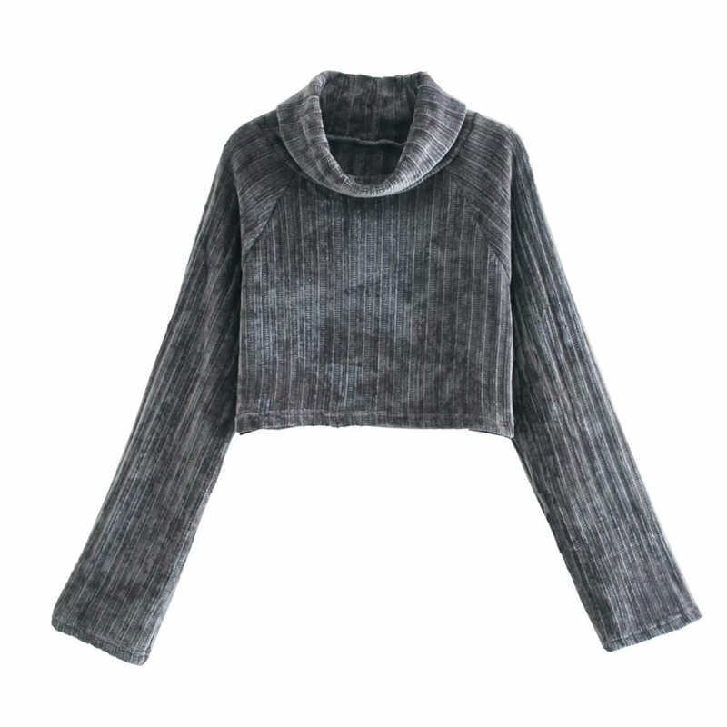 Elegant Women Gray Sweaters Fashion Ladies Turtleneck Knitted Tops Streetwear Female Chic Loose Short Pullovers 210527