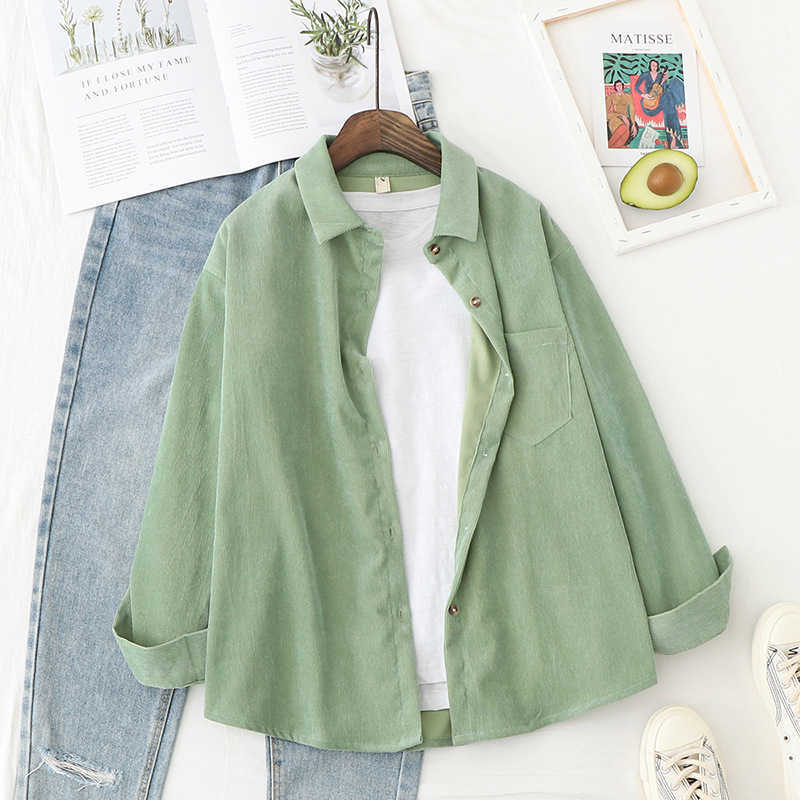 Corduroy Shirts Womens Tops And Blouses Long Sleeve Spring Ladies Solid Loose Boyfriend Style Shirt 210607