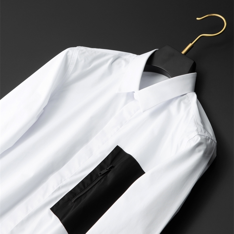 IEFB Spring Black And White Color Block Patchwrok Cuff Pocket Zipper Decoration Men's Fashionable Long Sleeve Shirts 9Y5606 210524