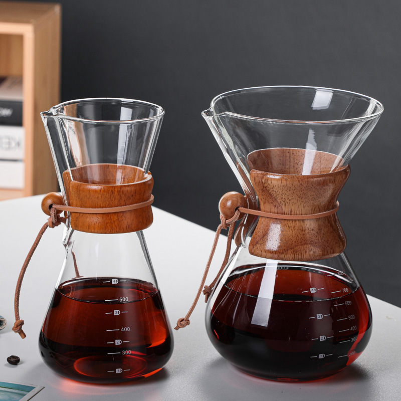 Pour Over Coffee Maker 400ML 600ML 800ML Reusable Stainless Steel Permanent Filter Manual Dripper with Real Wood Sleeve 220301