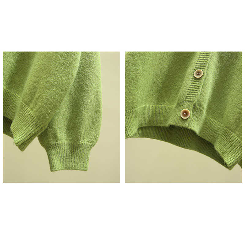 OHRYIYIE Autumn Knit Female Oversize Cardigan Women Loose Casual V Neck Knitted Sweater Fall Coat Lady Green 210914