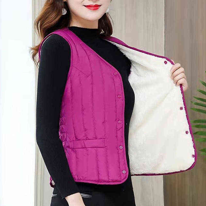 Autumn Vest For Women Waistcoat Winter Puffer Down s Sleeveless Jacket Button Slim Black XXXXL 211220