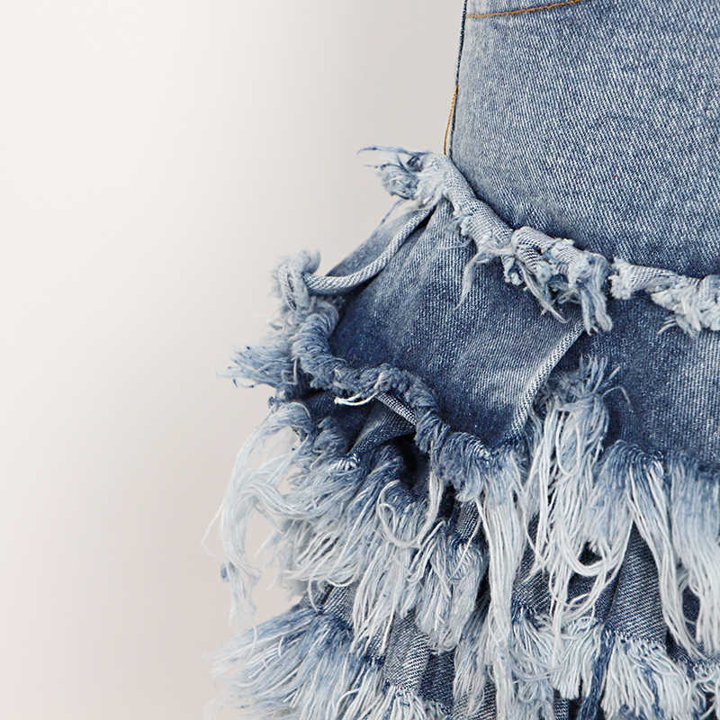 TWOTWINSTYLE Sexy Party Patchwork Denim Women's Shorts High Waist Tassel Pocket Slim Female Fashion Clothing 210724