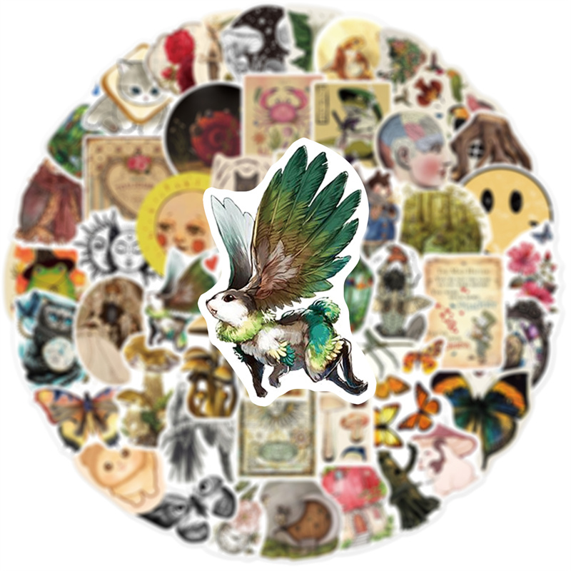 50pcs/Lot Waterproof Retro Design Stickers Animal Plant DIY Graffiti Decals For Notebook Luggage iPad Phone Scooter Car Guitar Games Skateboard Gift D