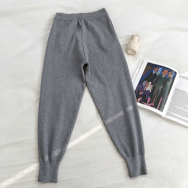 Nomikuma Autumn Winter Women Sweater Pants Lace Up High Waist Knitted Harem Pants Causal Solid Femme Anke Trousers 6C965 210427