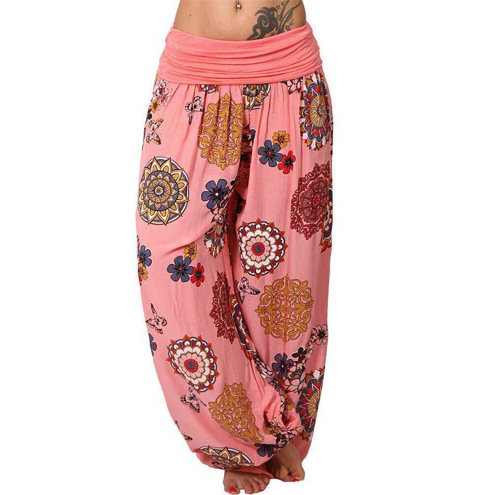 Femme Beach Sports Lantern Pants Bohemian Harem Thailand Ethnic Vintage Print Loose High Elastic Bloomers Fitness Trousers 210604