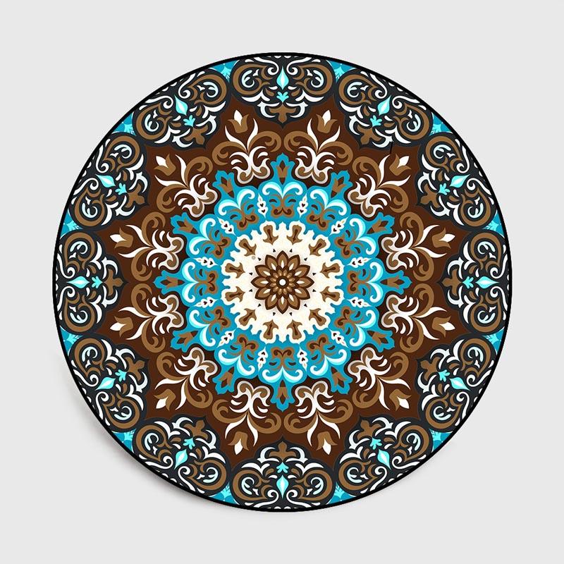 Coral Velvet Computer Chair Floor Mat Mandala Printed Round Carpet For Children Bedroom Play Tent Area Rug Blue Carpets