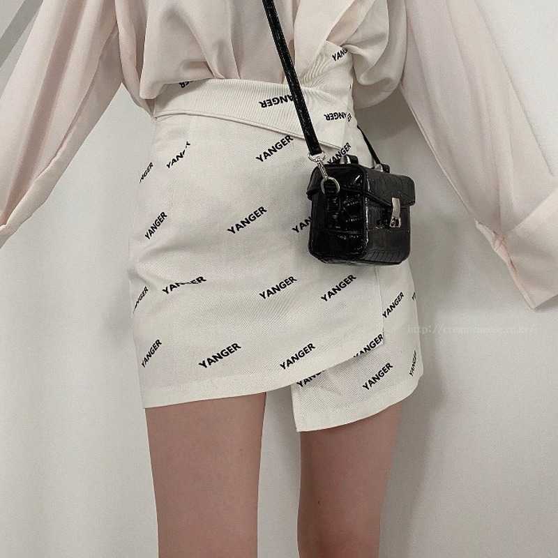 Vintage Irregular High Waist Letters Printed Woman Skirt Causal A-line Mini Skirts Summner Faldas Mujer 6H030 210603