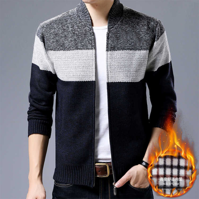 Men's Sweater Jacket Cardigan Knitting Thick Men's Wool Fleece Casual Sweaters Autumn Winter Warm Zipper Up Male Sweaters 210518