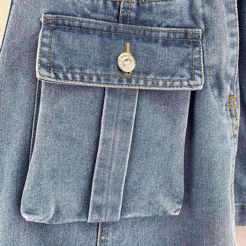 Denim Patchwork Pocket Skirt For Women High Waist Asymmetrical Irregular Hem Streetwear Skirts Female Fashion 210521