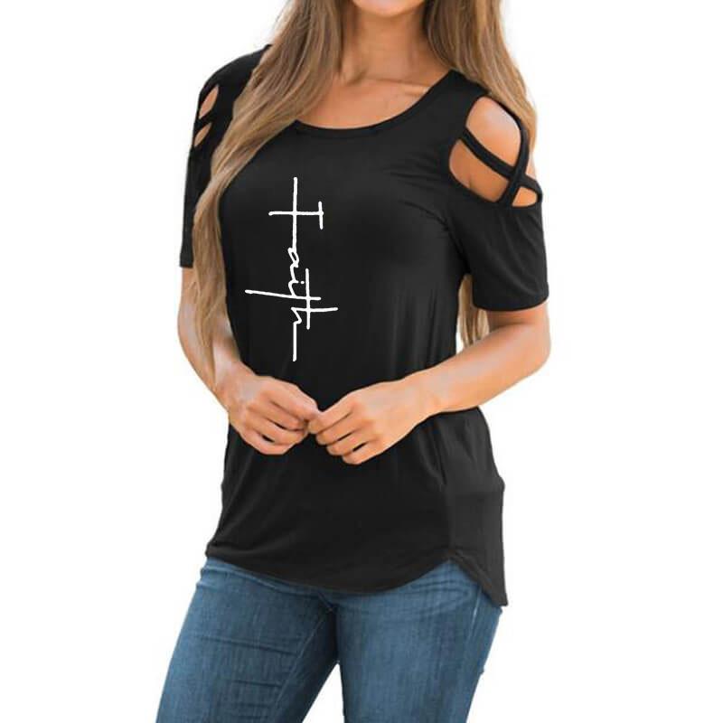 Women' T-Shirt Funny Faith Cross Two Print Women Summer Christmas Lover Gift Off Shoulder Casual Tshirt Femme Tops For Female, Black
Women' T-Shirt Funny Faith Cross Two Print Women Summer Christmas Lover Gift Off Shoulder Casual Tshirt Femme Tops For Female, Black