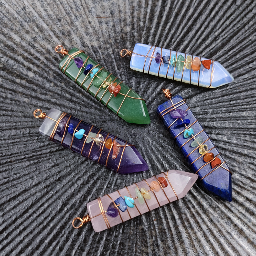 Arrowhead Chakra Reiki Healing Pendulums Charms Natural Stones Pendant Amulet Crystal Hexagonal for Men Women necklace Jewelry Making
