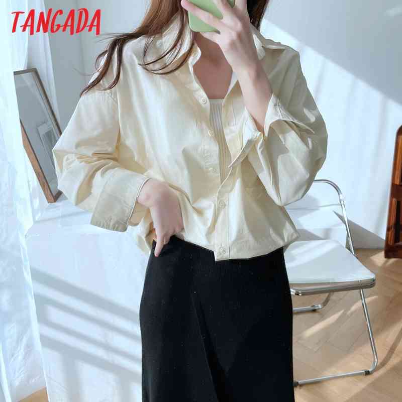 Women Solid Oversized Long Sleeve Chic Female Casual Loose Shirt Tops BA4 210416