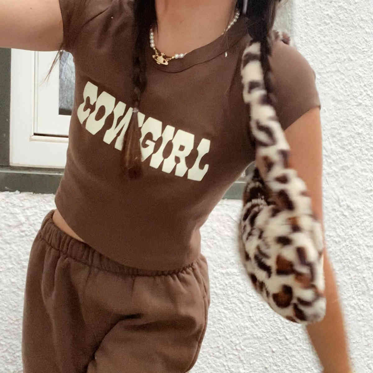 Cowgirl Print Crop Top Women Summer Short Sleeve Round Neck Cotton Graphic Tees T Shirt Slim Streetwear T-shirt Y2K New 210406