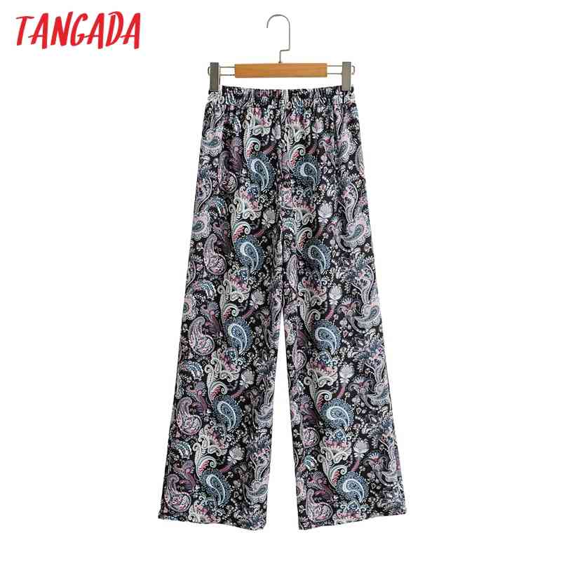 Women Retro Floral Print Long Trousers Vintage Style Strethy Waist Lady Pants Pantalon 169 210416