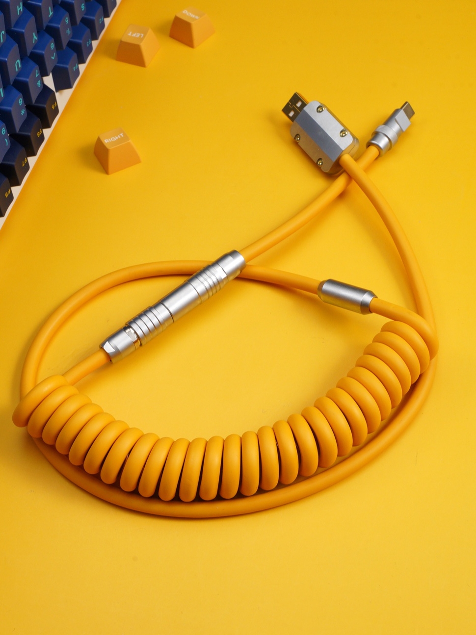 Geekcable Handmade Customized Mechanical Keyboard Cable Super Elastic Series Spiral Rubber Keyboard Cable Electrophoresis Yellow